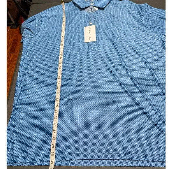 Collars & Co Mens Blue Mosaic Featherweight Relaxed Dress Collar Flex Polo 2XL - Picture 5 of 9